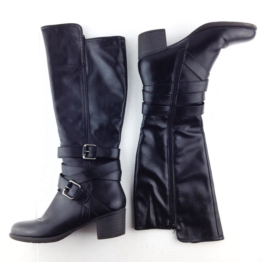 WIDE CALF Vegan Black Leather Tall Boots